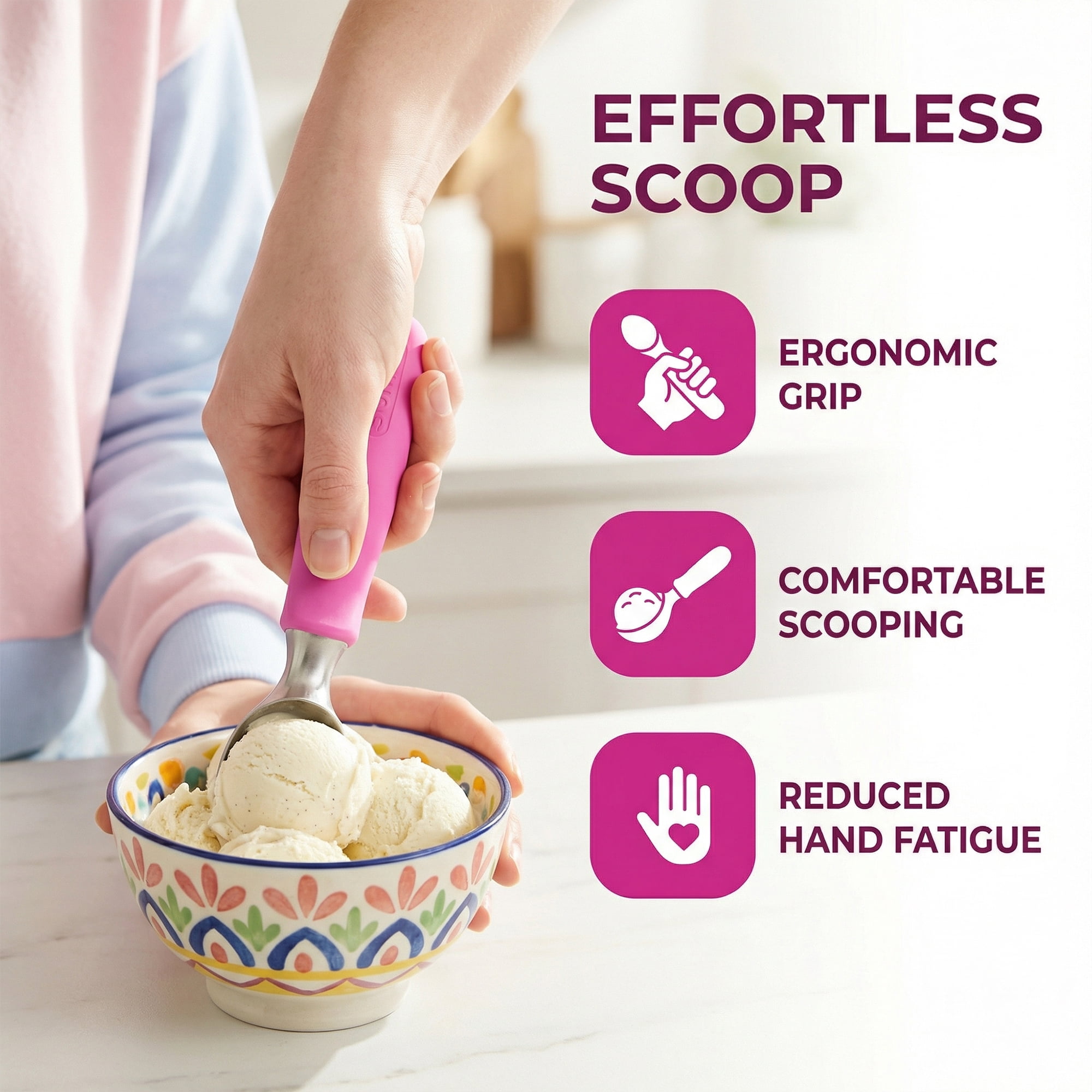 Unique Bargains Stainless Steel Ice Cream Scoop for Easy Use and Clean Pink 8.9in