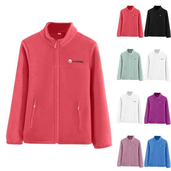 Hueook WinterJackets for Women Fashion Solid Color Casual Zipper Stand Sports Fleece Long Sleeved Jacket Purple 2X