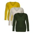 thumbnail image 4 of Essential Basic Women's Junior Size Vneck Tshirt Long Sleeves Shirt Tee, Large, 3Pk Mustard, Oat, Olive, 4 of 8