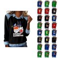 thumbnail image 1 of Mardi Gras Chemises à Manches Longues pour Femmes 2026 Mode Denim Patchwork Col à Revers Chandail en Molleton Graphique, 1 of 2