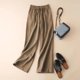 thumbnail image 2 of Pantalones anchos de algodón y lino para mujer: cintura alta elástica, corte holgado y ajustado, pantalones rectos informales para primavera/otoño, 2 of 3