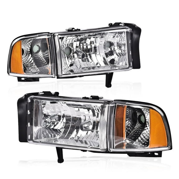 CCPAO Amber Corner Chrome Headlights Assembly Compatible with 94-02 Dodge Ram 1500 2500 3500
