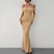 thumbnail image 3 of Vestido ajustado de mujer Color sólido Cuello oblicuo con hombros descubiertos Un traje de vacaciones en forma, 3 of 8
