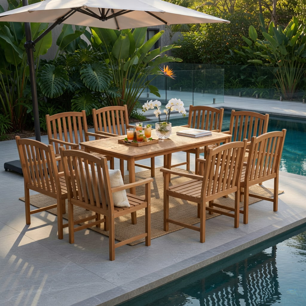 Hommoo 2-Pack Acacia Wood Outdoor Patio Chairs, Slatted Ventilated Seat, Ergonomic Inclined Backrest & Reinforced Frame for Porch, Balcony, Garden & Poolside, Natural