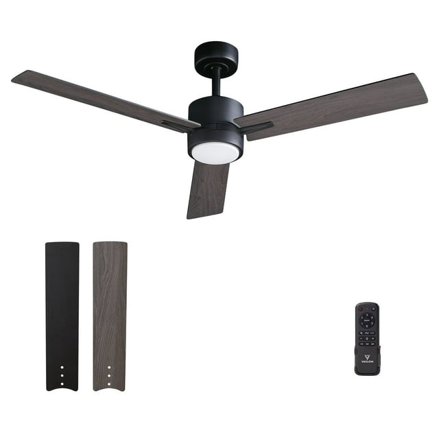 Vagizm Ceiling Fan with Light Remote: 52 Inch Modern Bedroom Fans with Dimmable Tri-Color Temperature LED - Quiet Reversible DC Motor - Indoor Outdoor (Black+Walnut)