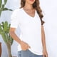 thumbnail image 2 of Camiseta de manga abombada con cuello en V, camiseta de verano para mujer fácil de combinar a la moda de Color puro para citas, uso diario, 2 of 6