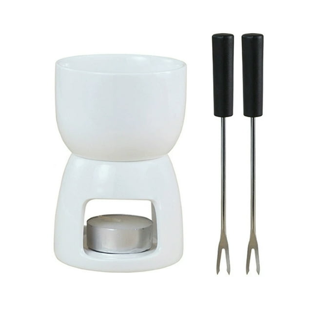 Injueey Vasos para fondue de chocolate con tenedores – Vasos para fundir chocolate, gran capacidad – Ideales para postres, reuniones, Teteras Circular A Blanco-B