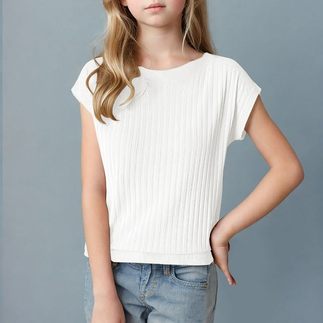 Soki Short Sleeve Tops New Solid Color Girls Tee Blouse(6Years-15Years)