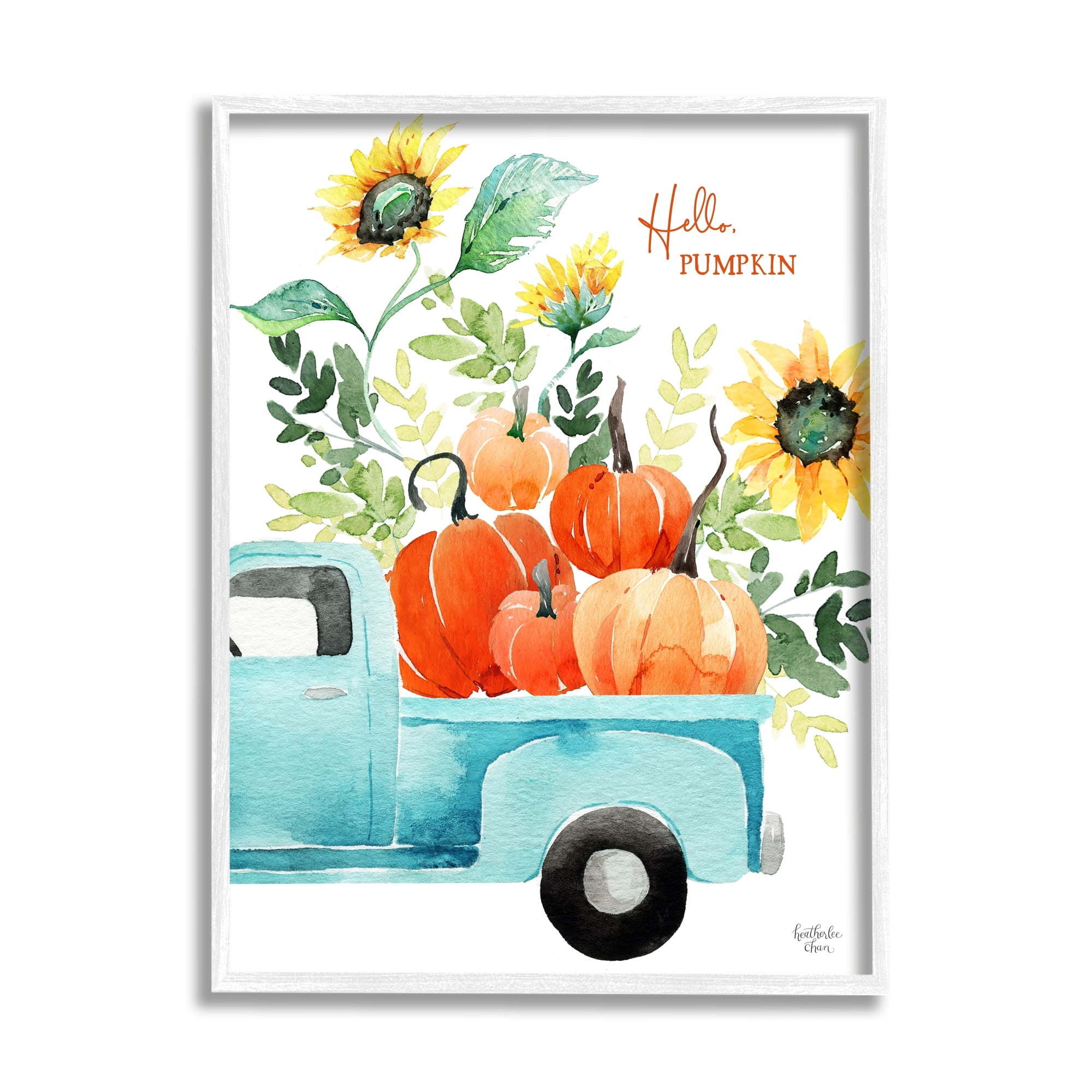 Stupell Industries Hello Pumpkin Autumn Truck Carrying Seasonal Plants Graphic Art White Framed Art Print Wall Art, Design by Heatherlee Chan