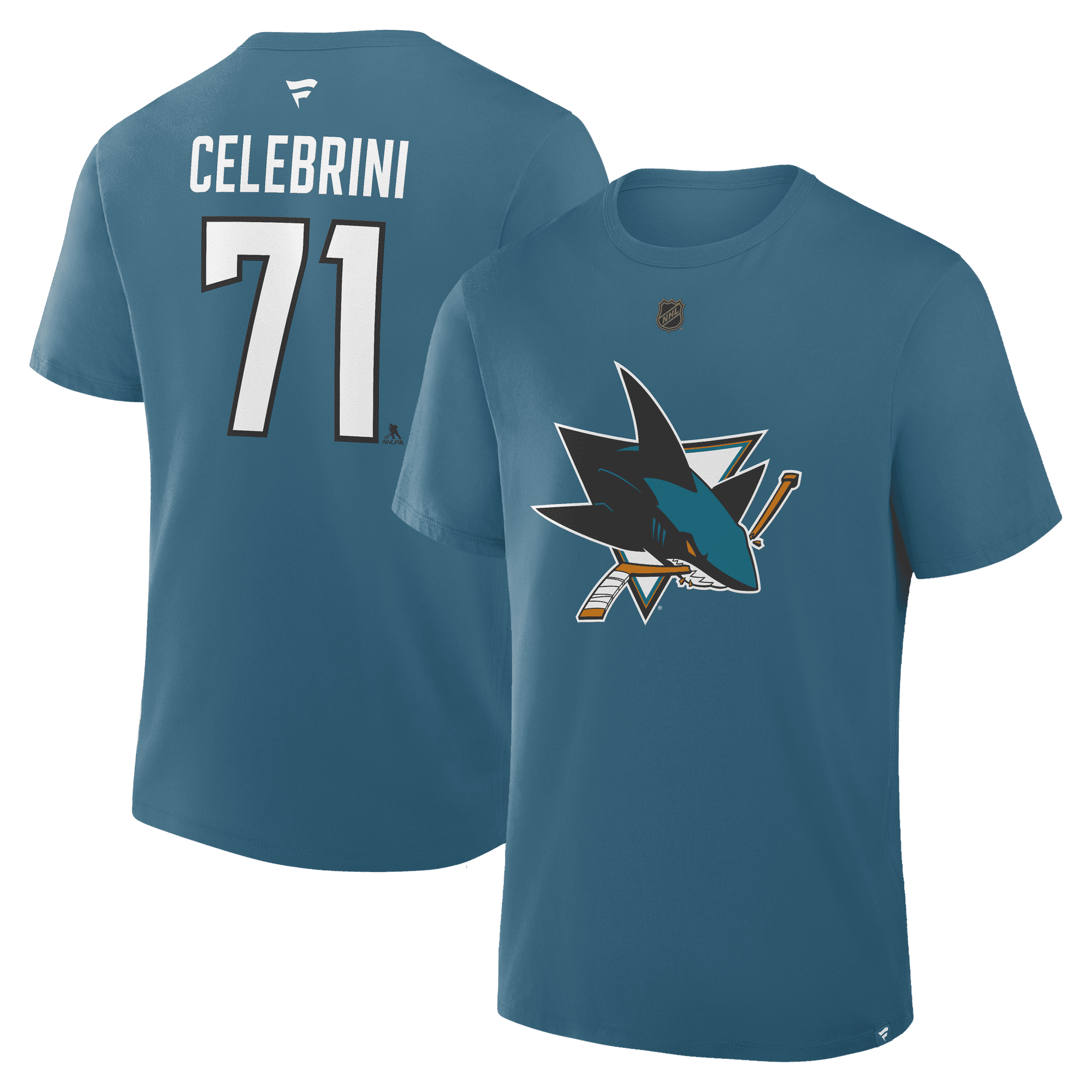 Men's Fanatics Macklin Celebrini Teal San Jose Sharks Authentic Stack Name & Number T-Shirt