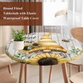 thumbnail image 4 of Spring Sunflowers Round Tablecloth, Fitted Table Cover with Elastic for 45"-54" Round Tables, Yellow Dwarf Bee Wood Vintage Table Cloth Outdoor Indoor Dinning Party Waterproof Tablecloths, 4 of 7