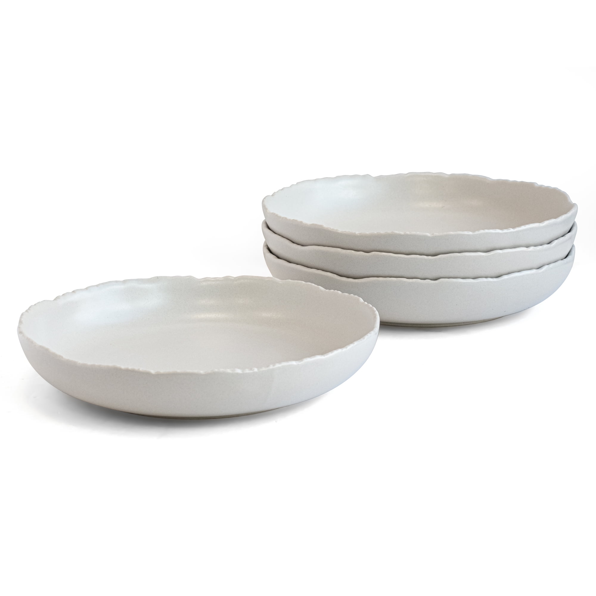Over and Back Set of 4 Beige Stoneware Dinner Bowls