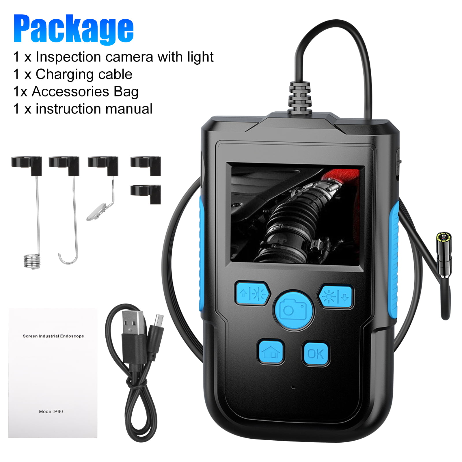 TSV Industrial Endoscope, 1080P HD Borescope Snake Inspection Camera with  4.3'' Screen, 8 LED Lights, 6.6' Flexible Cable
