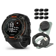 Garmin Instinct 3 45mm Solar GPS Smartwatch with Built-In Flashlight (Black) Bundle with Focus Camera Portable Charger Stand and Focus Charger Port Protectors (9-Pack) (3 Items)