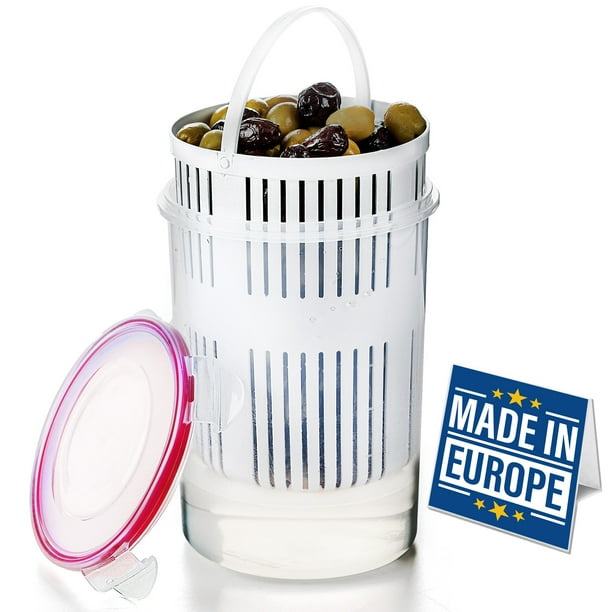 Crystalia Pickle Jar with Strainer Insert, Deli Food Storage Container