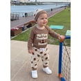 thumbnail image 3 of Loicainy Infant Baby Boy Fall Outfits 3 6 12 18 Months Football Letter Embroidered Long Sleeve Romper Pants and Knot Hat 3 Piece Clothes Set, 3 of 8