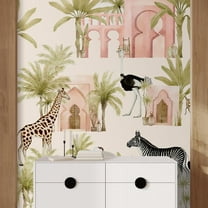 Idea4wall 2pcs Safari Exotic Wildlife and Palm Trees Pattern Wall Murals, Not Peel and Stick, Non-Woven Wallpaper Large Wall Decoration for Rooms, 48"x108"