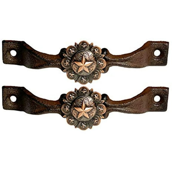 Urbalabs Cast Iron Concho Kitchen Cabinet Handles and Drawer Pulls Antique Country Home Rustic Decor Farmhouse Cabinet Handle Texas Western Star Cabinet Dresser Knobs (2, Large Bronze Concho Star)