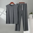 thumbnail image 2 of mihongmao Summer Travel Outfits for Men Beach Outfits Men's Fashion Sleeveless Round-Neck Casual Regular Solid Comfy Set Dark Gray 4X, 2 of 5