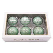 Kurt Adler Embellished Glass Ball Ornaments, Silver/Pale Aqua (6-Piece Box)