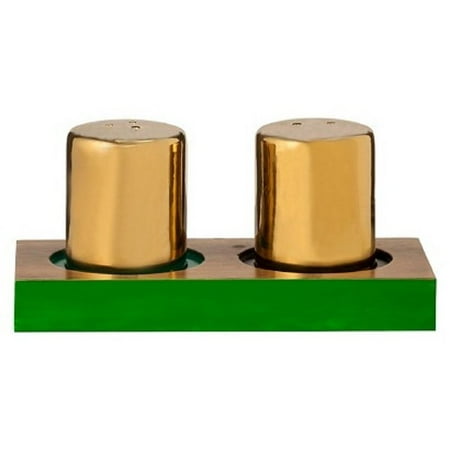 Joy Stoneware - Oh Joy! Stoneware Metallic Gold Salt & Pepper Shakers with Wood Stand