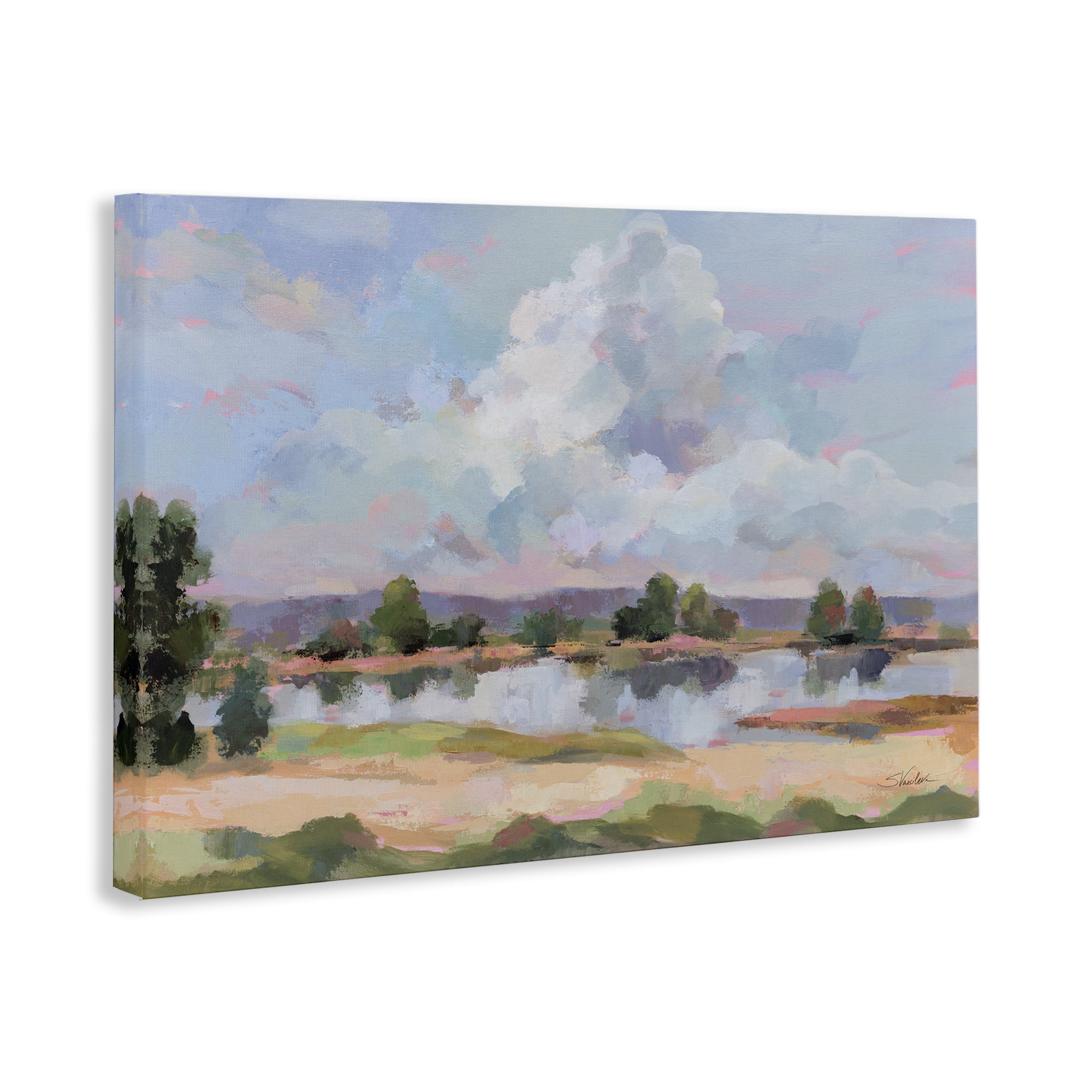 Stupell Industries River View Overhead Clouds Landscape & Nature Painting Wrapped Canvas Art Print Wall Art, 24 x 16