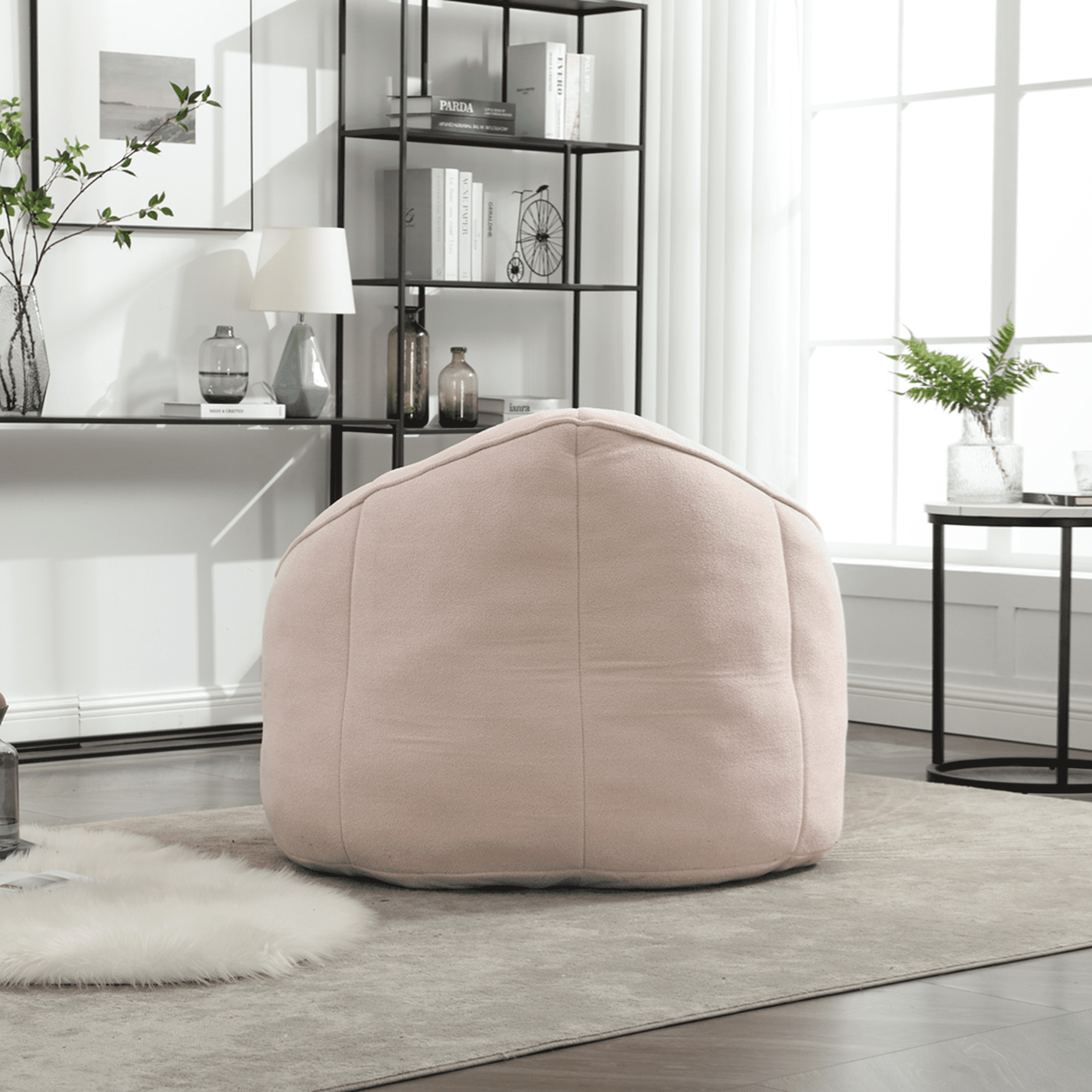 Bean Bag Chair, Comfy Bean Bag Sofa with Back Support and Footrest, Bean Bag Chair for Adults and Kids, Stuffed Floor Sofa for Living Room, Bedroom, Apartment, Pink