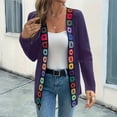 thumbnail image 2 of CharmCyan Women's Casual Bohemian Style Floral Applique Cardigan Knitted Long Sleeve Jacket Purple L, 2 of 2