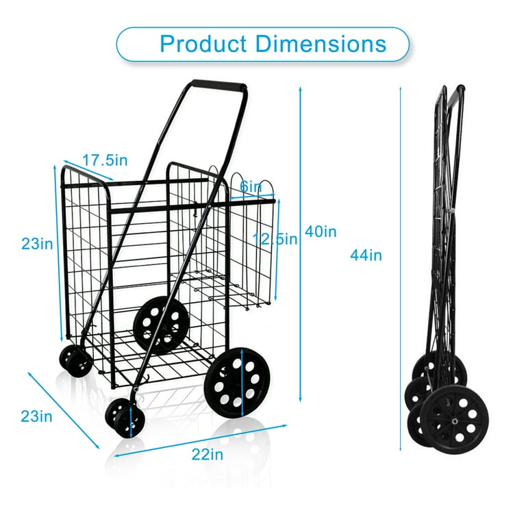 SUGIFT Folding Shopping Cart Utility Trolley Jumbo Basket with