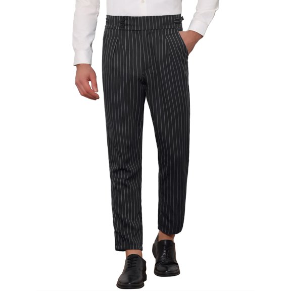 INSPIRE CHIC Striped Tapered Pants for Men's Pleated Front Formal Dress Pants Black 30