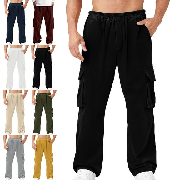 Lenago Workpants Plus Size Women,Unisex,Men's Pants Cargo Pants with Pockets Casual Outdoor Sport Pocket Solid Color Elastic Waist Large Side Pockets Work Pants for Men,Cargo Pants for Men,Size S-3XL
