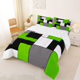 thumbnail image 3 of Castle Fairy Minimalism Rectangular Grid King Size Comforter Sets 3pcs,Mid Century Vintage Aesthetics Comforters King Size,Lime Gray Black,Reversible,1 Comforter and 2 Pillowcases, 3 of 6