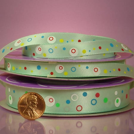 Satin Poka Dot - Mint Green Mod Dots Satin 5/8 inches x 25 yards Bubble Polka Dot Decorative Ribbon