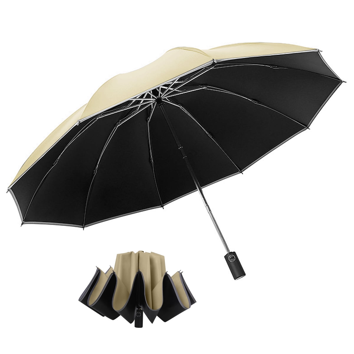 DOENR Compact Travel Umbrella Brown Wall Sun and Rain Auto Open Close Umbrellas Lightweight Portable Outdoor Folding Umbrella
