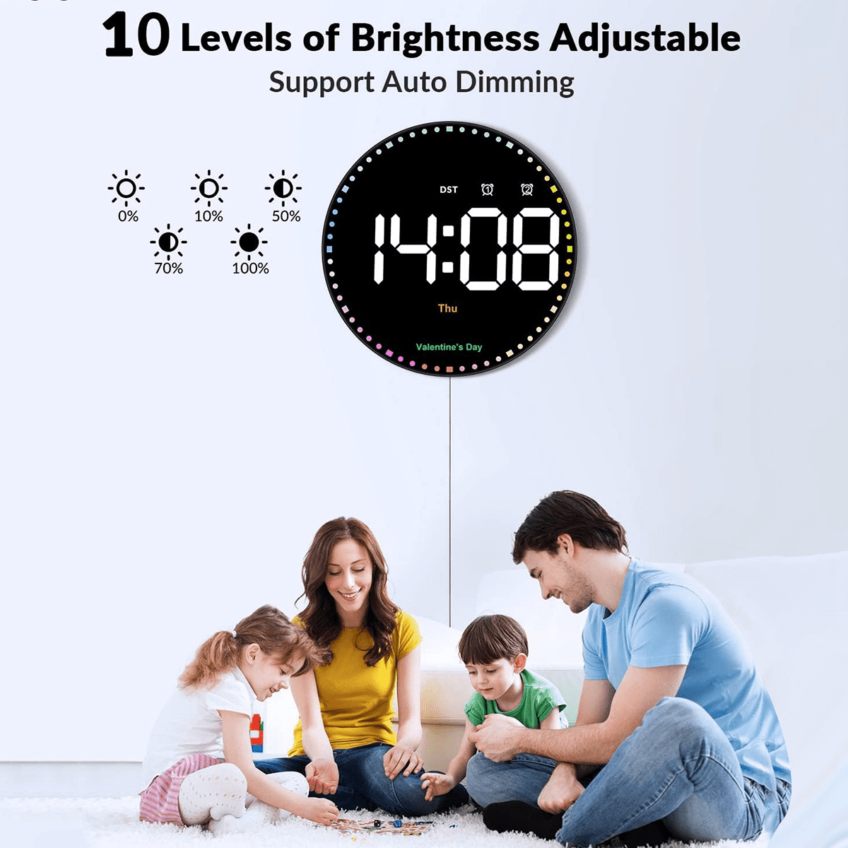 Digital Wall Clock with Colorful Light,10Inch LED Digital Clock with Remote,Time Alarm Clock for Living Room  Gym