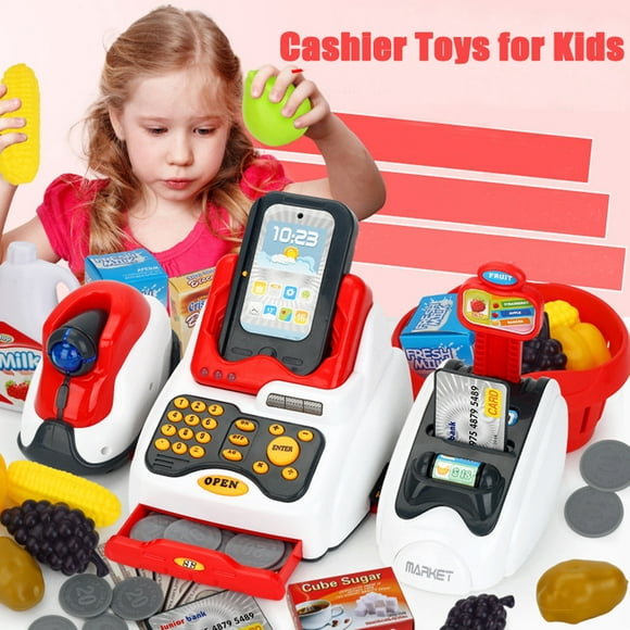 Cameland Cashier Toys for Kids, Toy Grocery Store with Checkout Scanner,Fruit Card Reader
