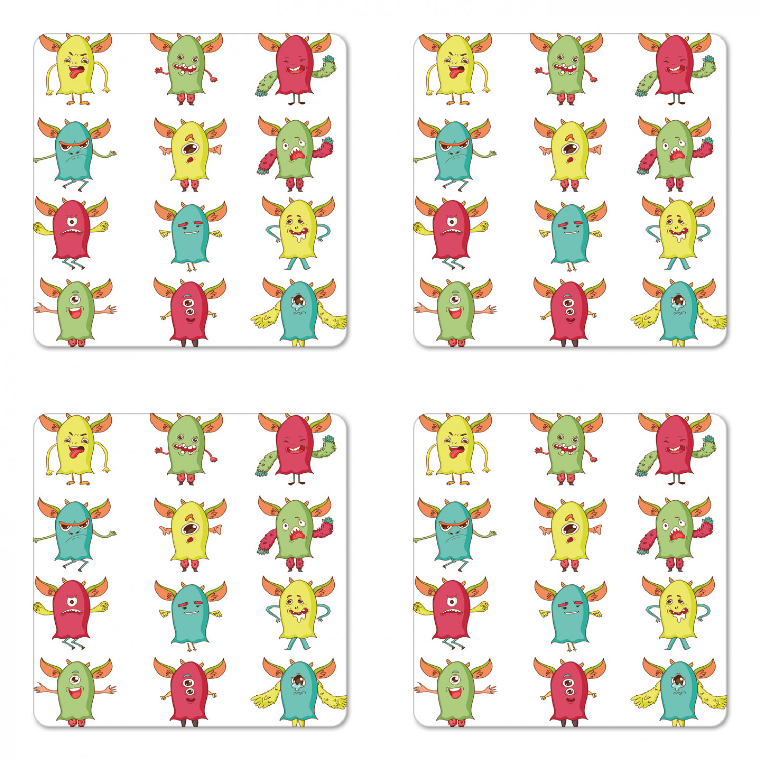 Alien Coaster Set of 4, Colorful Bizarre Monstrous Characters on a ...