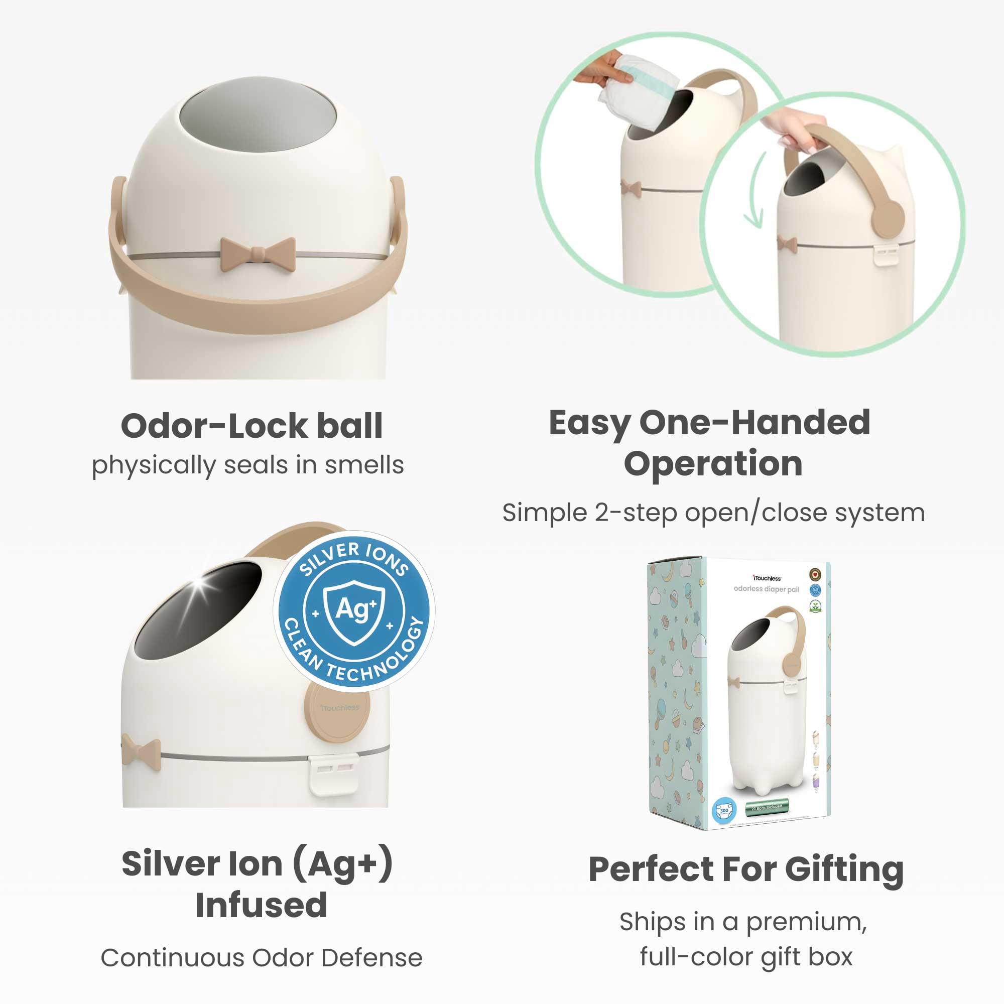 iTouchless Odorless Diaper Pail (Boho Ivory)