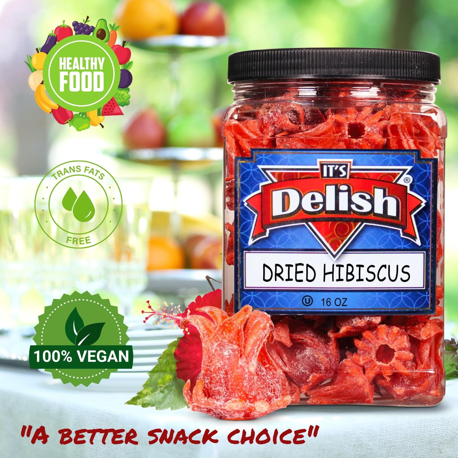 Dried Candied Hibiscus Flowers Edible by Its Delish, 16 OZ Jumbo Container  Sweetened Dried Hibiscus Flower for Tea Cocktail Drinks Garnish Dehydrated Fruit  Edible Roses  Vegan & Kosher