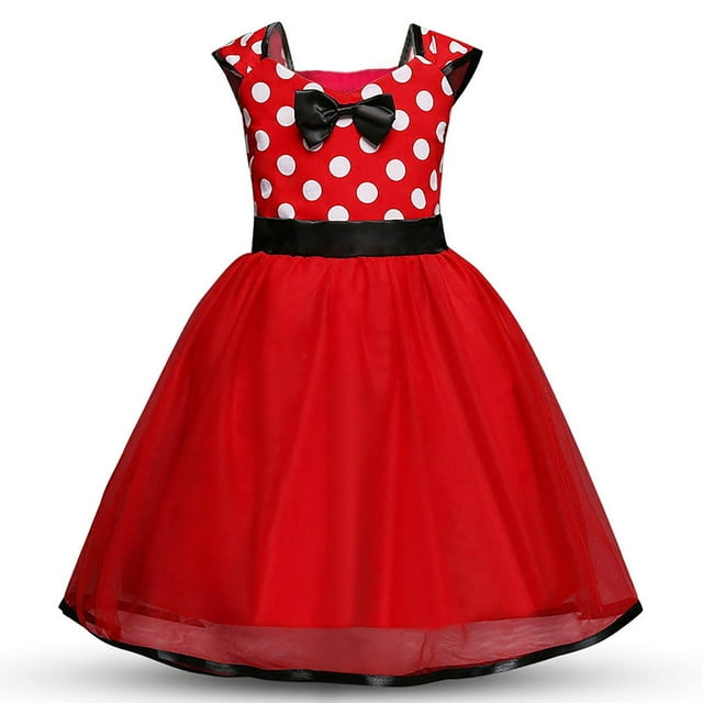 KAWELL Vestido Elegante de Niña de Princesa con Lunares para Concurso, Niña de 18 Meses