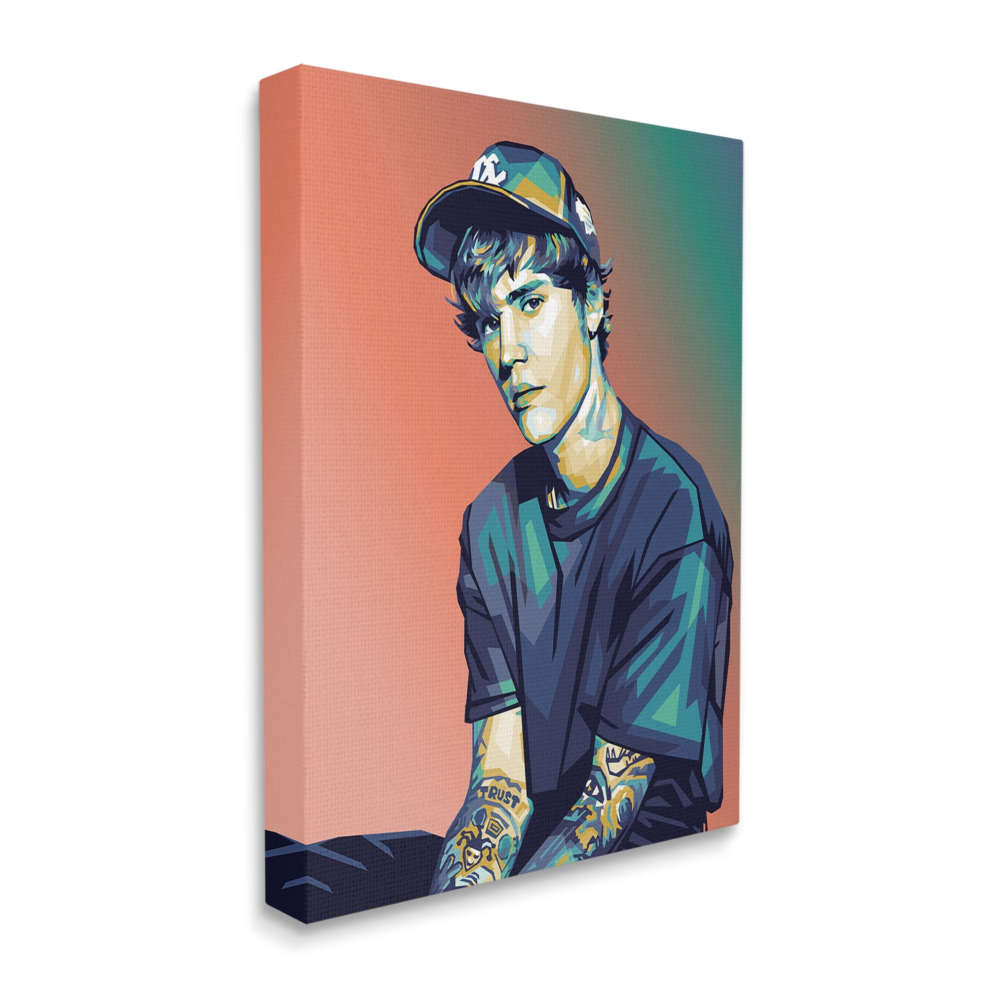 Stupell Industries Justin Portrait with Hat Abstract Painting Gallery Wrapped Canvas Art Print Wall Art, 36 x 48