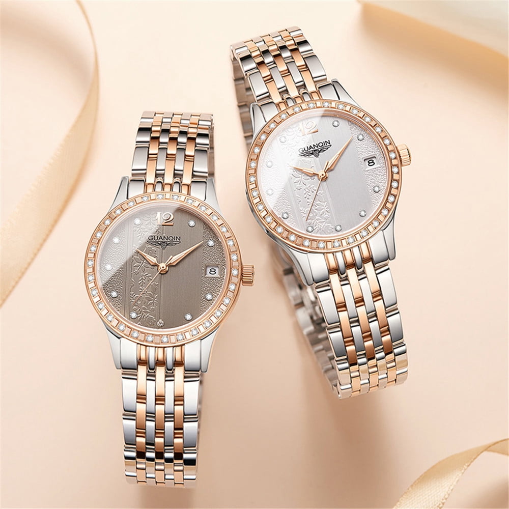 GUANQIN Automatic Watches Self Winding for Woman Stainless Steel Watch Simple Dress Mechanical Ladies Wristwatches Date Luminous Waterproof