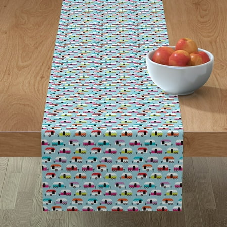 Table Runner Happy Camper Caravan Retro Travel Boy Kids Colorful Cotton (Best Small Travel Campers)