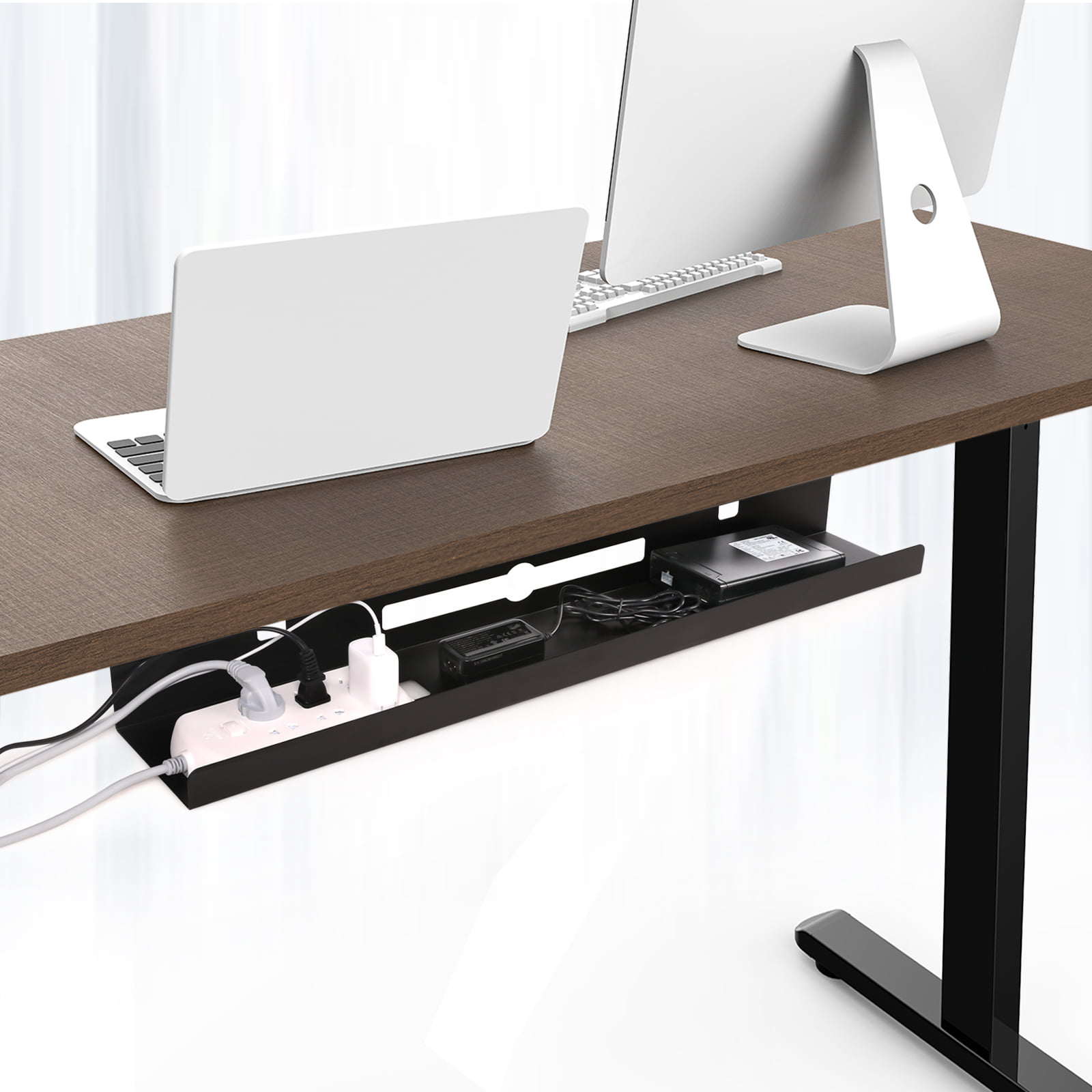 Carryup Under Desk Cable Management Tray, for Home Offices, Standing Desks  & Tables. Eliminate Dusty Cable Management Box metal, Dark Grey 