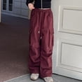 thumbnail image 6 of Girl Pants Girls Solid Straight Leg Cargo Pants Drawstring Elastic Waist Fashion Childrens Bottoms Streetwear for Kids Red 7 Years-8 Years, 6 of 6