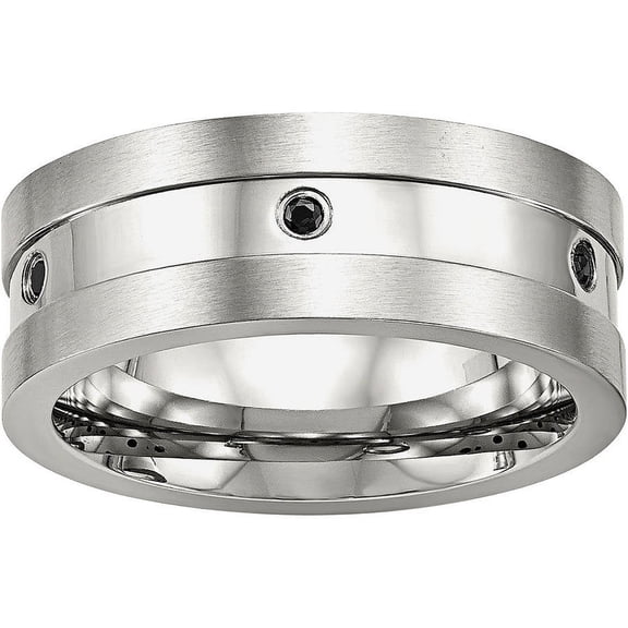 Stainless Steel Brushed/Polished Black CZ Ring