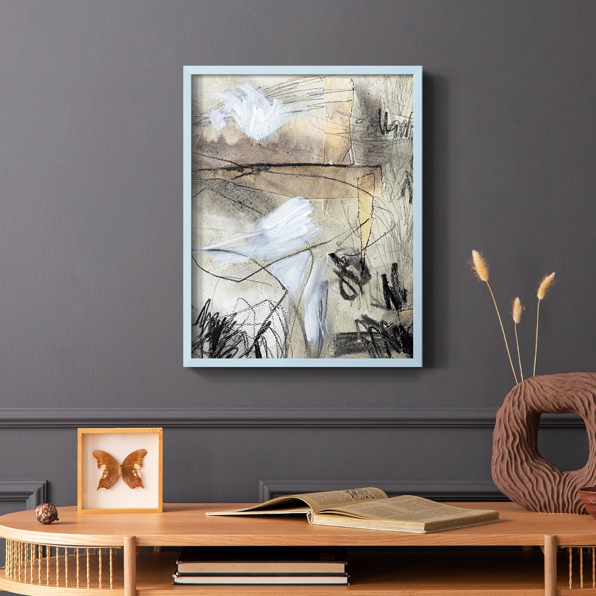 Masked Notes I Framed Print in Blue Solid Wood Framed Print No Nail Hanging