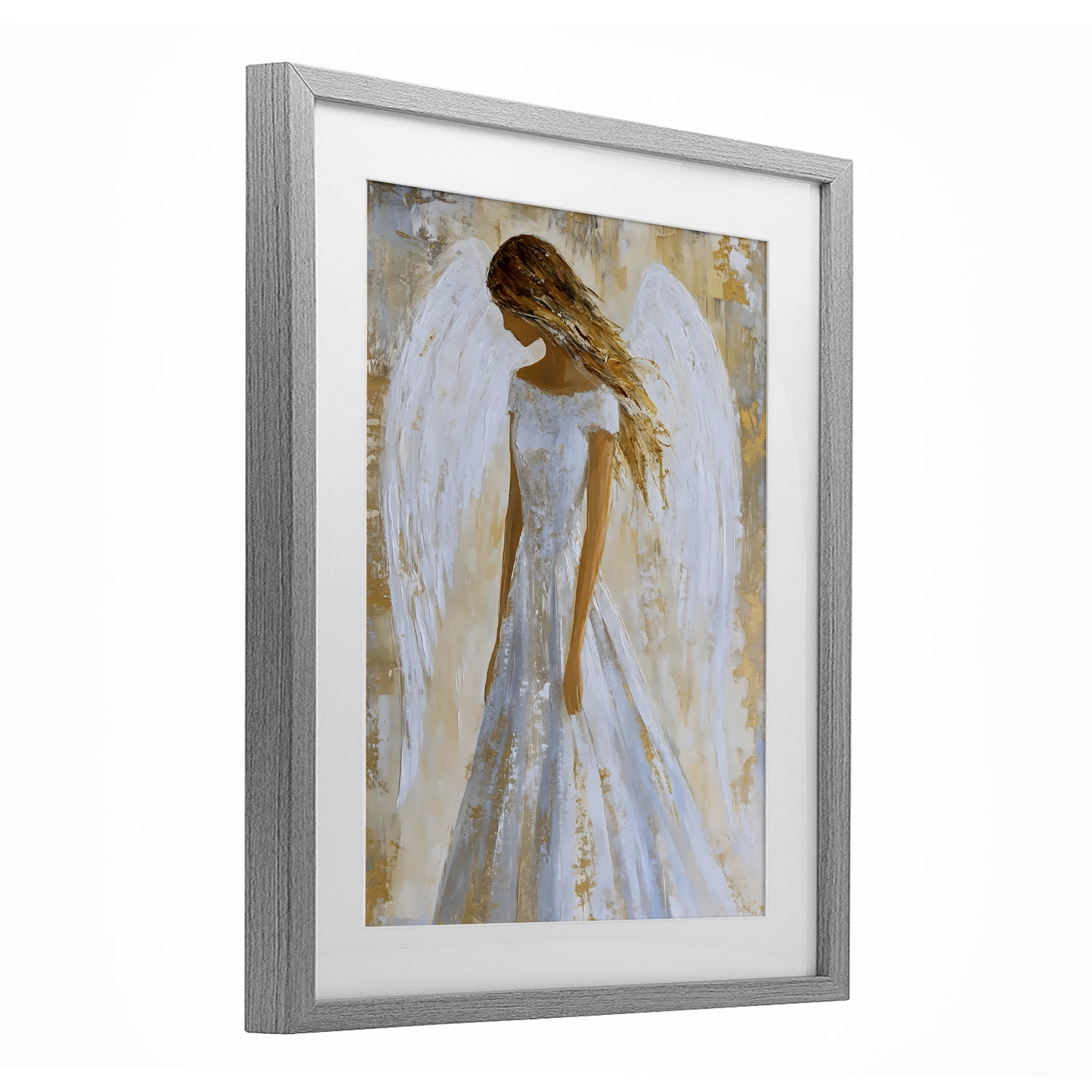 Holy Angel In White Gray Framed Print Under Glass, design by Franklyn Gregory