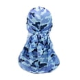 thumbnail image 2 of Gorro tipo bandana de seda con diseño de calavera, de cola larga, transpirable y de imitación de seda. Azul, 2 of 9
