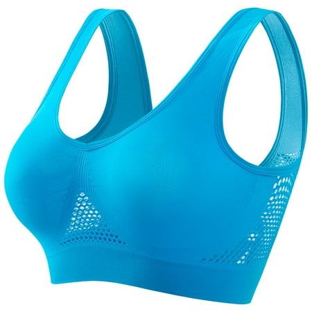 kamemir Comfortable Bras for Women Womens Square Neck Longline Sports Bra - Workout Crop Tank Tops Padded with Built in Shelf Yoga Bra(Sky Blue S)